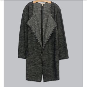 Eileen Fisher Size Medium Open Front Midi Long Blue and White Duster